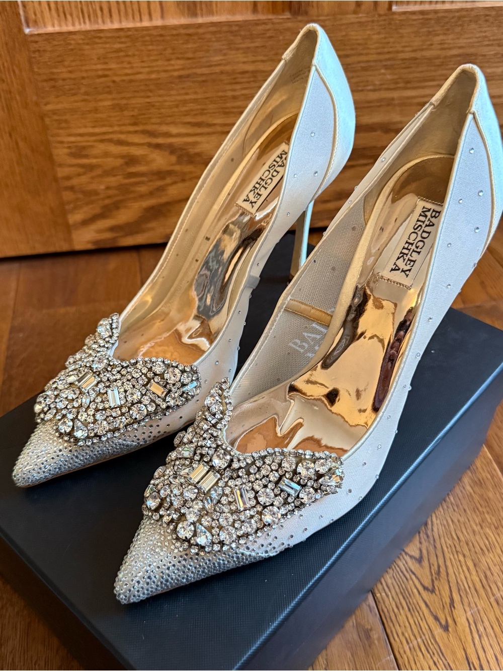 Badgley Mischka Ivory Crystal-Embellished Pointed Pumps